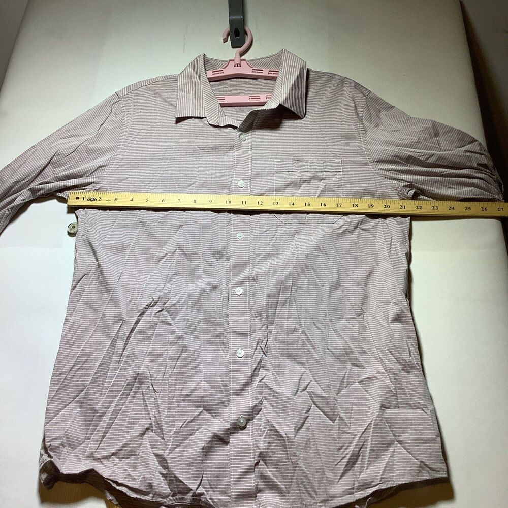 Travis Mathew Mens Purple Gray Striped Long Sleeve Collar Button Up Shirt Size L